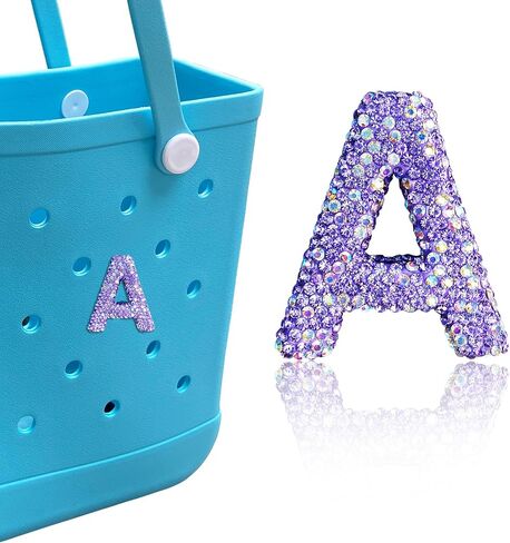 Diamond Letter Charms for Bogg Bag, Alphabet Sparkling Purple Rhinestones Lettering Accessories Charms for Simply Southern Bag, Insert Letters Charm for Handbag Beach Tote. in Saudi Arabia