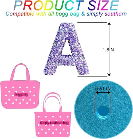 Diamond Letter Charms for Bogg Bag, Alphabet Sparkling Purple Rhinestones Lettering Accessories Charms for Simply Southern Bag, Insert Letters Charm for Handbag Beach Tote. in Saudi Arabia