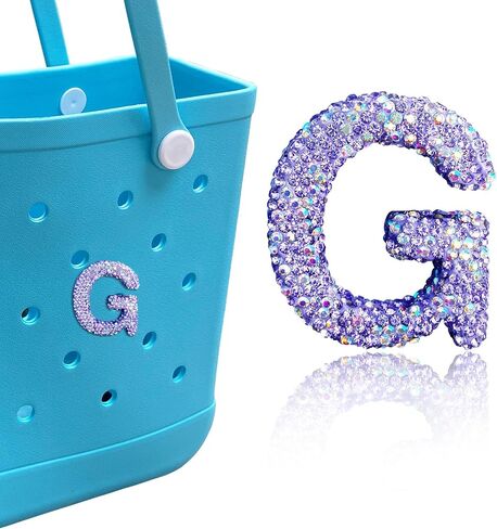 Diamond Letter Charms for Bogg Bag, Alphabet Sparkling Purple Rhinestones Lettering Accessories Charms for Simply Southern Bag, Insert Letters Charm for Handbag Beach Tote. in Saudi Arabia
