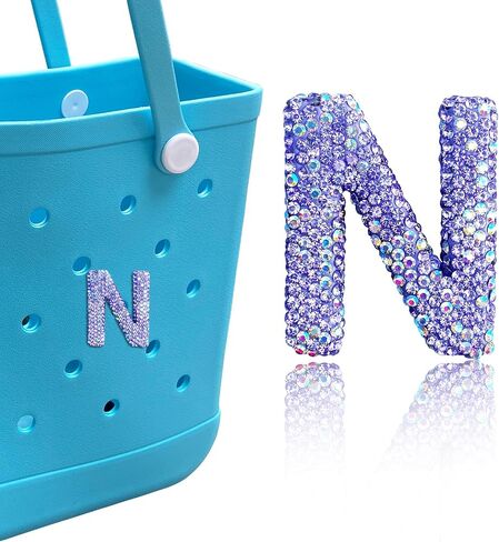 Diamond Letter Charms for Bogg Bag, Alphabet Sparkling Purple Rhinestones Lettering Accessories Charms for Simply Southern Bag, Insert Letters Charm for Handbag Beach Tote. in Saudi Arabia