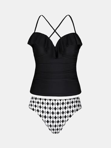 CUPSHE Women's Tankini Sets Ruffle Sweetheart Neck Two Piece Bathing Suits Adjustable Self Tie Ruched Swimwear in Saudi Arabia