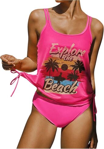 Verdusa للسيدات المكون من 2 قطعة استوائية طباعة Tankini Swimsuit الرباطية عالية الخصر بدلة السباحة in Saudi Arabia