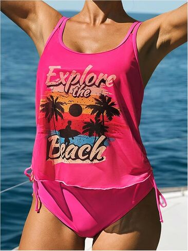 Verdusa للسيدات المكون من 2 قطعة استوائية طباعة Tankini Swimsuit الرباطية عالية الخصر بدلة السباحة in Saudi Arabia