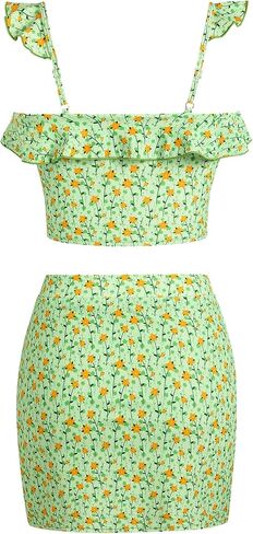 ZAFUL Women's Tankini Swimsuit Two Piece Tummy Control Bathing Suit Ruffled Flounce Swimwear with Skirt in Kuwait