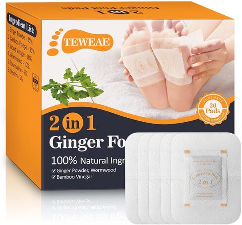 2 in 1 Foot Pads, Tear and Use Ginger Wormwood with Pure Natural Ginger Powder Bamboo Vinegar Wormwood, Bigger Adhesive ''Stay in Place'' All Night, 20 Pads in Kuwait