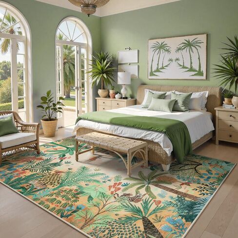 LIVEBOX Boho Jungle Animal Print 5 x 7 Area Rugs for Living Room, Soft Yellow Rug for Bedroom, Non-Slip Machine Washable Rugs for Dining Room Office, Kids Rugs for Playroom Sun Rug for Nursery Room in Saudi Arabia