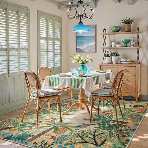 LIVEBOX Boho Jungle Animal Print 5 x 7 Area Rugs for Living Room, Soft Yellow Rug for Bedroom, Non-Slip Machine Washable Rugs for Dining Room Office, Kids Rugs for Playroom Sun Rug for Nursery Room in Saudi Arabia