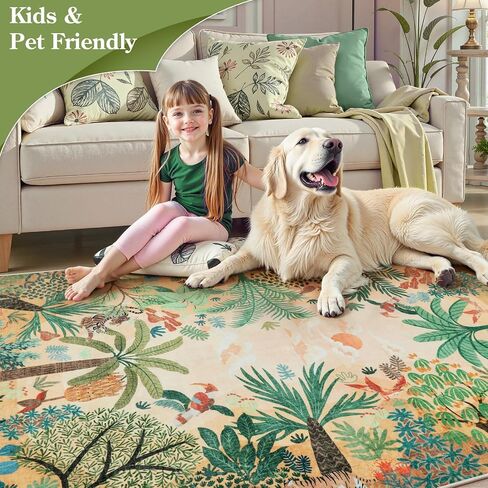 LIVEBOX Boho Jungle Animal Print 5 x 7 Area Rugs for Living Room, Soft Yellow Rug for Bedroom, Non-Slip Machine Washable Rugs for Dining Room Office, Kids Rugs for Playroom Sun Rug for Nursery Room in Saudi Arabia