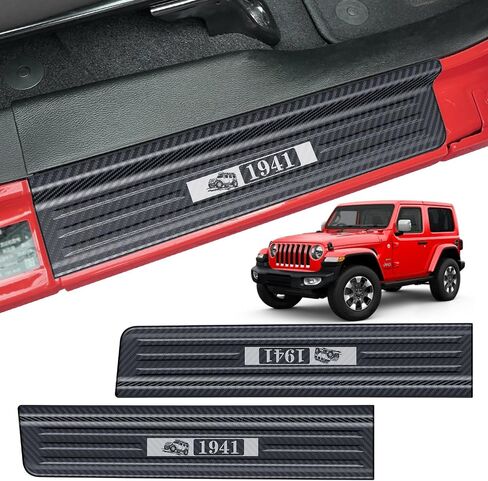 Door Sill Guards for Gladiator JT 2020-2025 & Jeep Wrangler 2018-2025 JL JLU 304 Stainless Steel Front and Rear Door Car Pedal Kick Protection Door Sill Protector | Carbon Fiber, 2 Door in Saudi Arabia