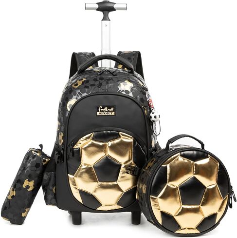 Kids Rolling Backpack Roller Backpack with Wheels Elementary Kindergarten School Students Football Trolley School Bag for School Boys in Saudi Arabia