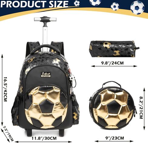 Kids Rolling Backpack Roller Backpack with Wheels Elementary Kindergarten School Students Football Trolley School Bag for School Boys in Saudi Arabia