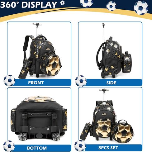 Kids Rolling Backpack Roller Backpack with Wheels Elementary Kindergarten School Students Football Trolley School Bag for School Boys in Saudi Arabia