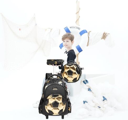 Kids Rolling Backpack Roller Backpack with Wheels Elementary Kindergarten School Students Football Trolley School Bag for School Boys in Saudi Arabia