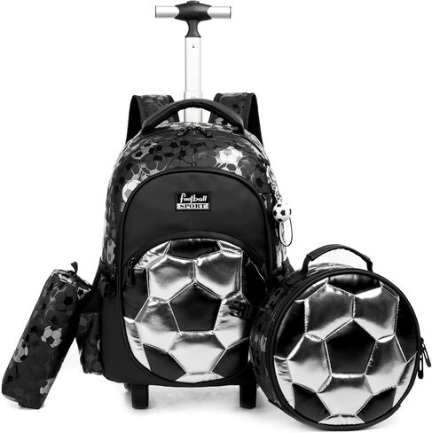 Kids Rolling Backpack Roller Backpack with Wheels Elementary Kindergarten School Students Football Trolley School Bag for School Boys in Saudi Arabia