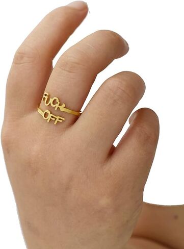 LLYANZ Stainless Steel Fuck Words Open Rings can Adjustable 7-9 Size in Saudi Arabia