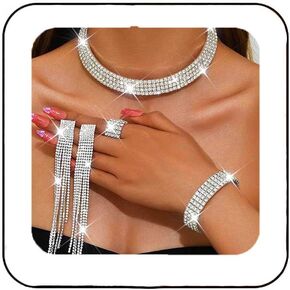 UniCra Rhinestone الزفاف الزفاف المجوهرات مجموعات الفضة قلادة القلادة أقراط خاتم مجموعة الحلق