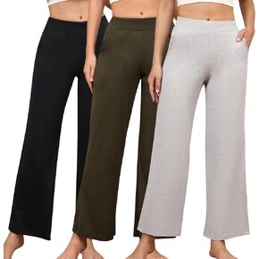 Pnaeong 3 Pack Women's Wide Leg Petite Petite ، سروال صالة مع جيب غير رسمي للاضاء