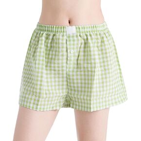 Women Y2k Plaid Striped Shorts Baggy Gingham Boxer Checked Lounge Pj Pajama Bottom Preppy Sleeping Shorts