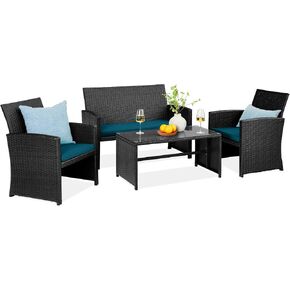 Best Choice Products 4-Piece Outdoor Wicker Patio Conversation Furniture Set for Backyard, Deck, Poolside w/Coffee Table, Seat Cushions - Gray Wicker/Navy Cushions in Kuwait