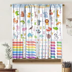 Animal Alphabet Curtains, Funny Colorful Recognizing Numbers Letters Colors Month Educational Pattern Drapes for Kids, Blackout Rod Pocket Window Treatments for Living Room Bedroom Bathroom 42x45 in