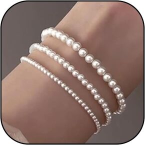 Dainty Pearl Bracelets for Women - Stackable Gold Pearl Jewelry for Prom, Bridesmaid, Wedding Dress Accessories & Gifts