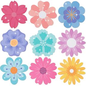 Flowers Glitter Cutouts - 100Pcs Versatile Colorful Floral Cut-Outs Springtime Flowers Shaped Paper Die Cut for Spring Summer Party Baby Shower Home School Classroom Bulletin Border Wall Decorations