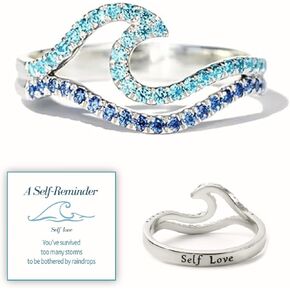 Blue Wave Inspirational Self Love Reminder Ring - You've Survived Too Many Storms, High And Low Ring Gift For Women