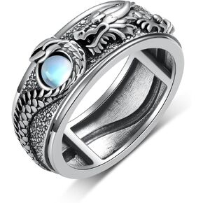 حلقات التنين للنساء 925 Sterling Silver Moonstone Dragon Dinner Ring Gifts for Women Men Size 7-10