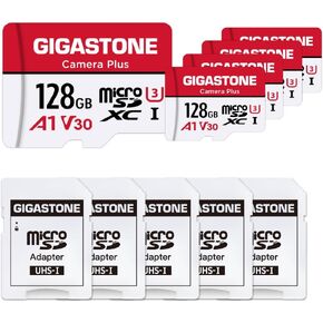 [Gigastone] Micro SD Card 128GB 5-Pack, Camera Plus, MicroSDHC Memory Card for GoPro, Wyze Cam, Roku, Full HD Video Recording, UHS-I U1 A1 Class 10, up to 100MB/s, with MicroSD to SD Adapter