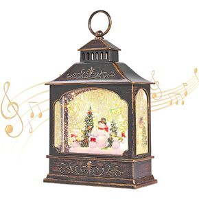HPC Decor 12.5 "Musical Christmas Snow Glofes Lantern ، LED LED FLUST SNOW WATER مع توقيت 6 ساعات ، فانوس بريق USB والبطارية للديكور المنزلي ، ديكورات عيد الميلاد وهدية