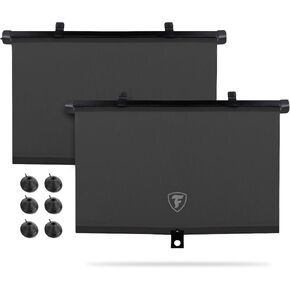Firestone 2 Pack Retractable Automotive Sunshade Car Window Sunshades - Blocks 99% UV Rays, Lightweight & Compact Car Side Window Shade with Automatic Retract Button, Blocks Glare & Heat, Black