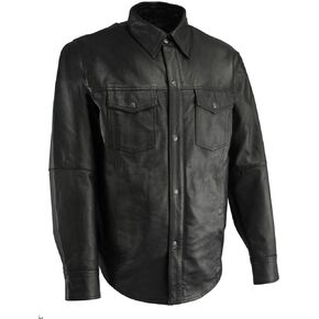 Milwaukee Leather LKM1601 Men's Black Lightweight Snap Front Casual Biker Leather Shirt - 2X-Large