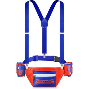 Patriotic Fanny Packs 4th of July Beverage Beer Belt Set USA Fanny Pack Bag with Suspenders Drink Holder for National Day(Classic)