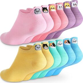 Eurzom 6 Pairs Cat Socks for Women Kitty Embroidered Cotton Ankle Socks Cute Novelty Gifts for Cat Lovers