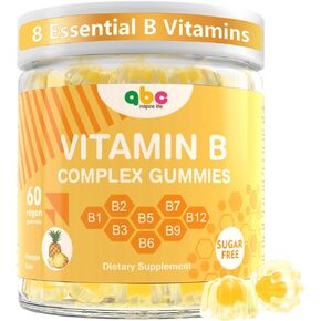 Vitamin B Complex Gummies for Adult Kid-Pineapple Flavor-Chewable Supplement with 8 Essential B Vitamins (B1, B2, B3, B5, B6, B7, B9, B12) Supports Energy, Metabolism & Mood,Non GMO,Vegan 60 Count