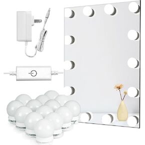 Waneway Vanity Lights for Mirror, DIY Hollywood Lighted Makeup Vanity Mirror Dimmable Lights, Stick on LED Mirror Light Kit for Vanity Set, Plug in Makeup Light for Bathroom Wall Mirror, 14-Bulb