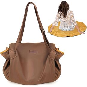 Extra Large Beach Tote for Women - 2-in-1 Foldable Spill-Repellent Sandproof Bag with Brown Picnic Blanket, Perfect for Pool & Camping