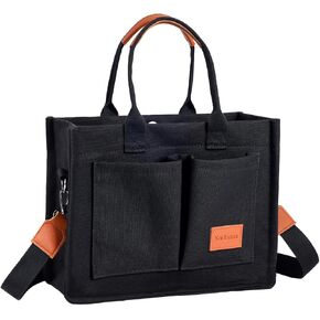 Large Canvas Tote Bag for Women - Black/White Shipped in Random Color Purse Handbag Shoulder Totes Bags with Pockets for Work