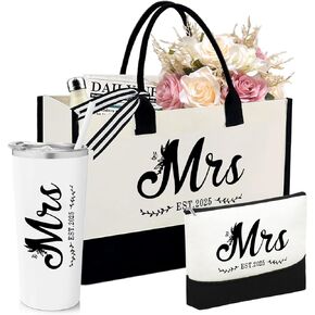2025 Bride/Mrs Canvas حقيبة ، هدايا دش الزفاف للعروس ، وعروس العازبة هدايا الكتف