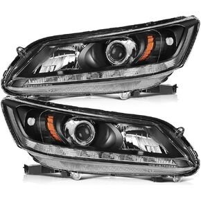 مجموعة المصابيح الأمامية مع مشروع لـ Honda for Accord Sedan 4-Door 2013-2015 Black Housing Amber Reflece