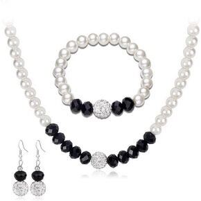 MJARTORIA WOMENS Black and White Faux Paux Necklace Dister Pracelet Bracelet Wedding Jewelry Party (Black+White)