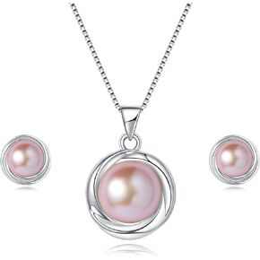 YAMI Pearl Necklace and Earring Set for Women, 925 Sterling Silver 10MM Cultured Pearls Pendant Necklace Pearl Stud Earrings Jewelry Set, 18Inch+2" Box Chain, Gifts for Mother Wife Her in Kuwait