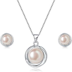 قلادة Yami Pearl ومرنجي للنساء ، 925 Sterling Silver 10mm لؤلؤة مثقفة قلادة قلادة اللؤلؤة أسياد الأقطار مجموعة مجوهرات ، 18 بوصة+2 "، هدايا للزوجة الأم لها