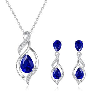 Fancime September Birthstone Jewelry Gift for Women Blue الياقوت للدموع القلادة والأقراط