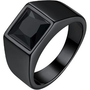 Bestyle Stainless Steel Men Signet Ring-Black/Blue Gemstone Band Ring-Classic Simple Thick Men Ring Size 7-14