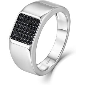 STARCHENIE Sterling Silver Men's Wedding Band Ring with Cubic Zirconia, Signet Style, Multiple Sizes