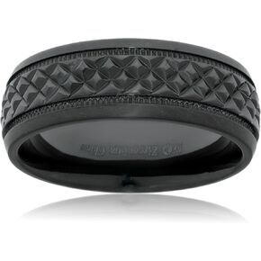 Metro Jewelry Black Zirconium Diamond Pattern Band Ring for Men - 8 MM Wide - Size 9 to 11