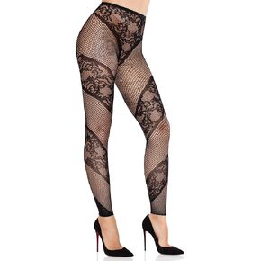 Leg Avenue Women’s Tights with Designs Footless Lace and Fishnet Patterned Tights for Women, Black, One Size in Kuwait