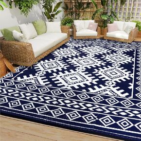 Outdoor Rugs for Patio Clearance - 5'x8' Waterproof Reversible Indoor Outdoor Rug Carpet, Portable Plastic Straw Rug for RV Camping, Picnic, Beach, Porch, Deck(Rug001#,Black&Brown) in Saudi Arabia