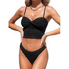 Cupshe Women’s Tankini يضع قطعتين من ملابس السباحة ثوبًا مملوءًا بدلة السباحة عالية الساق مقطوعة